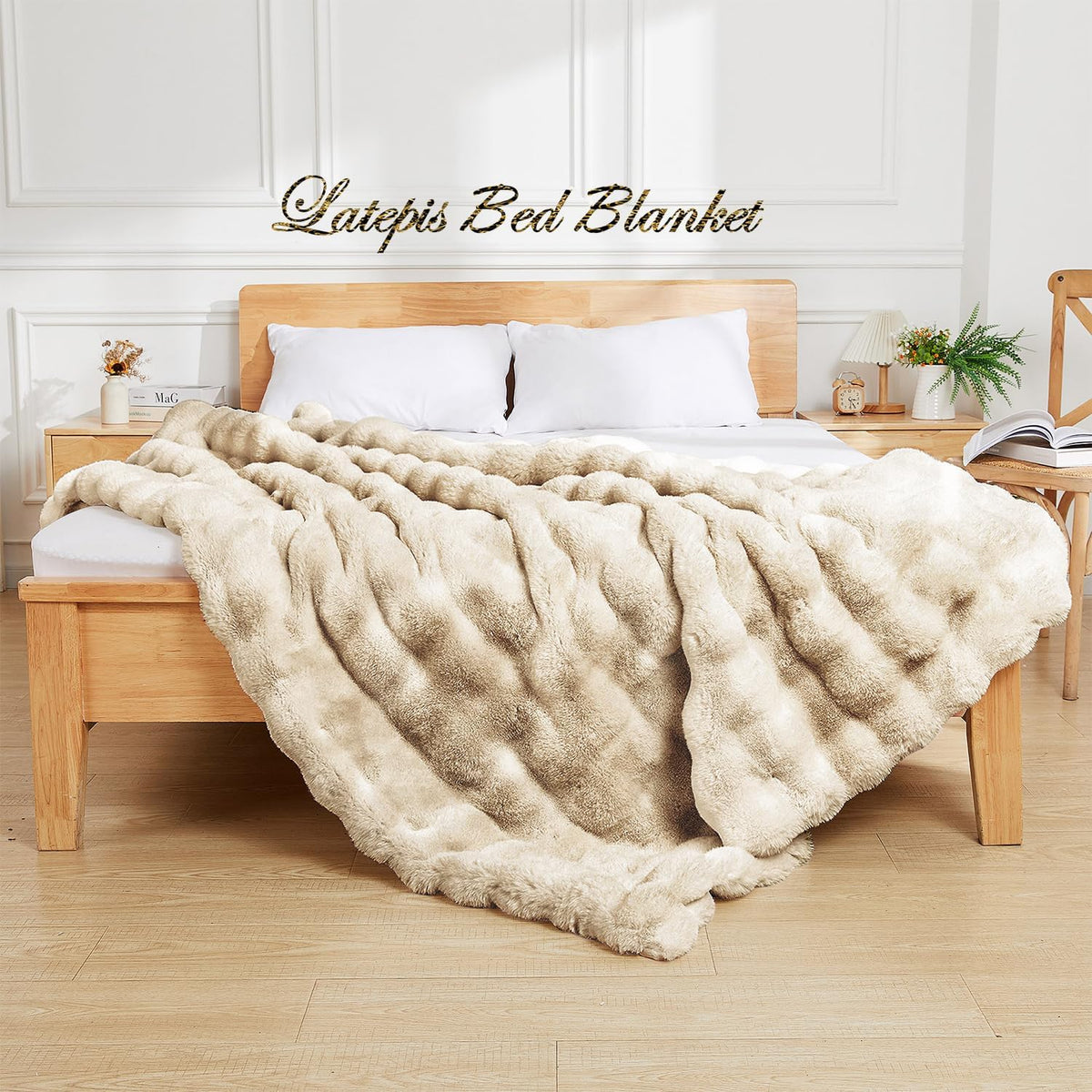 Latepis Soft Luxury Faux Fur Bubble Blanket, Thick Warm Cozy Twin Blankets for Couch, Plush Fluffy