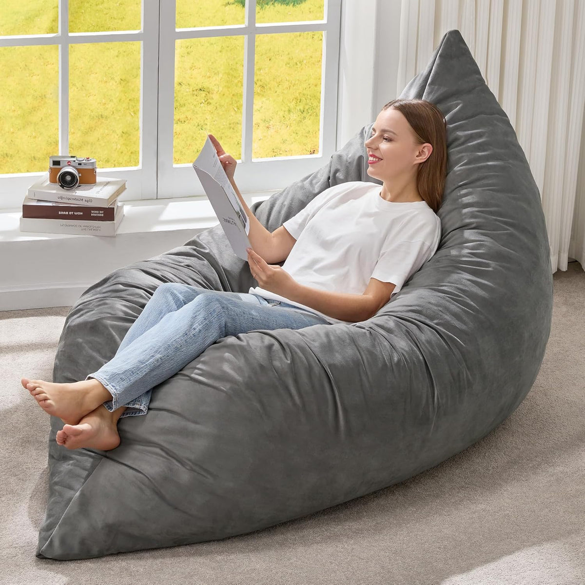 Hobestluk 3 in 1 Bean Bag Chair Giant Bean Bag Chairs for Adults with Velvet Cover Convertible Bean