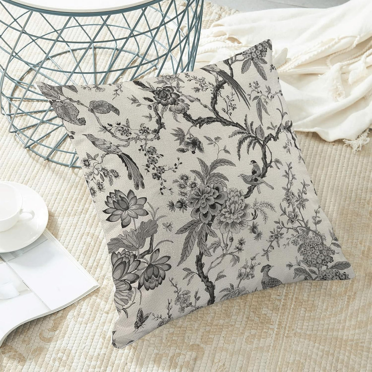 CXMEIFLY Spring Floral Birds Pillow Covers 20 x 20 Inch Set of 2 for Chinoiserie Flowers Decor