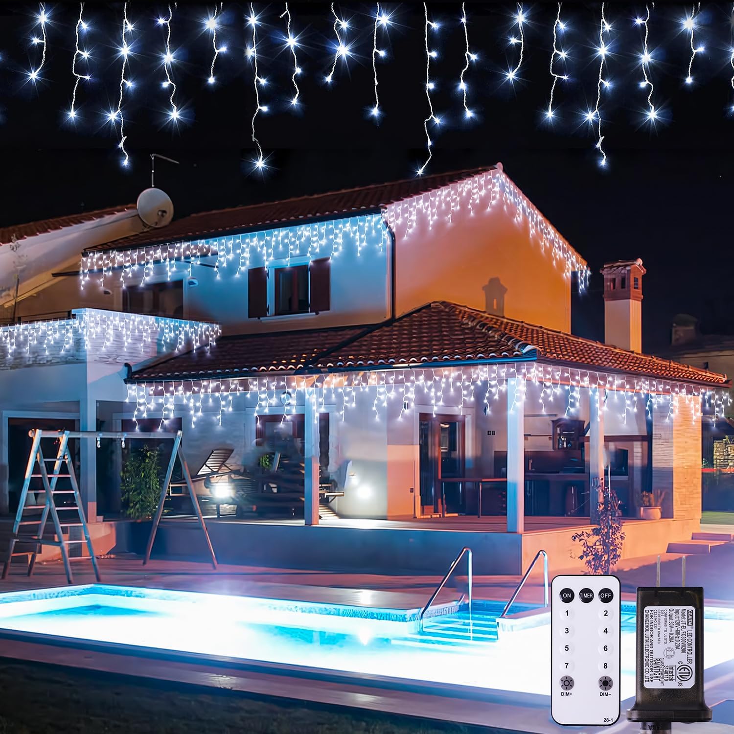 JMEXSUSS 400 LED White Icicle Lights for Outside, 38.8ft Connectable Icicle Christmas Lights