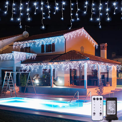 JMEXSUSS 400 LED White Icicle Lights for Outside, 38.8ft Connectable Icicle Christmas Lights