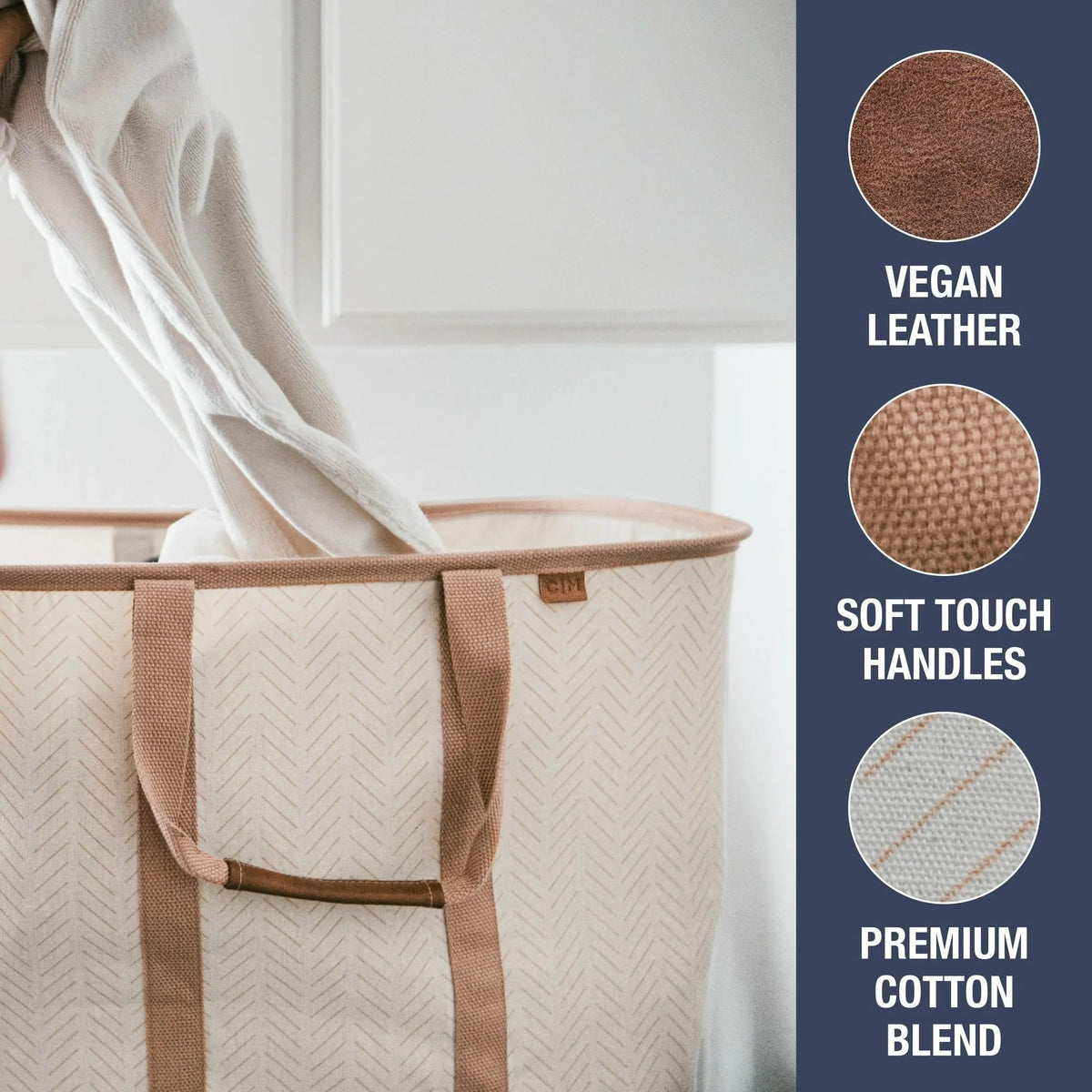 CleverMade Collapsible Laundry Caddy LUXE, 64L Pop-Up Hamper, 2 Pack, Mocha
