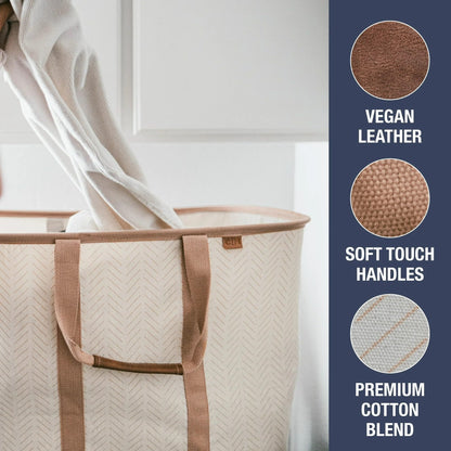 CleverMade Collapsible Laundry Caddy LUXE, 64L Pop-Up Hamper, 2 Pack, Mocha