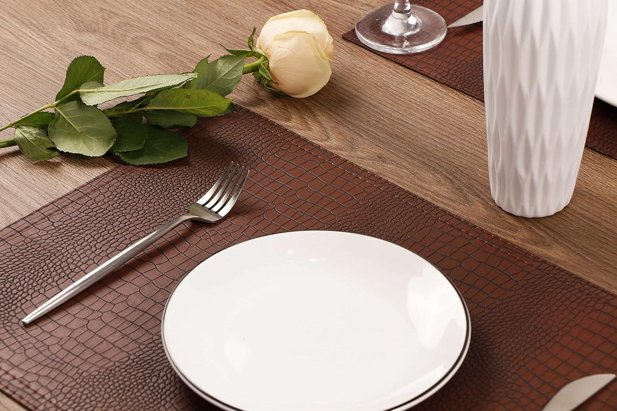 Faux Leather Hardboard Placemats, Set of 6 PU Table Mats, Easy to Clean, Heat & Stain Resistant for