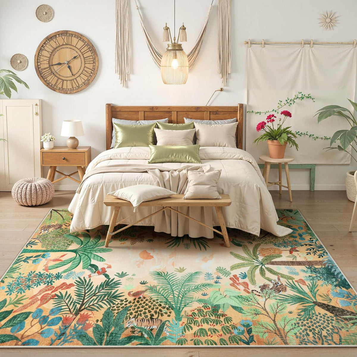 LIVEBOX Boho 8x10 Area Rugs for Living Room, Washable Soft Jungle Animal Print Rug for Bedroom