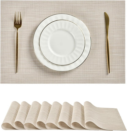 Leetaltree Beige White Placemats Set of 8 - Heat Resistant Non-Slip Place mats for Dining Table