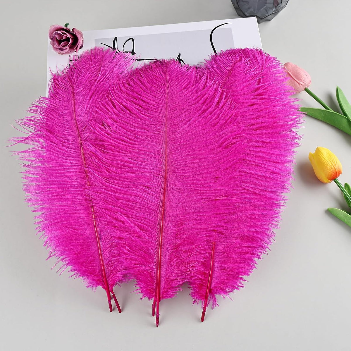 THARAHT Hot Pink Ostrich Feathers 12pcs Natural Bulk 10-12Inch 25cm-30cm for Crafts Wedding Party
