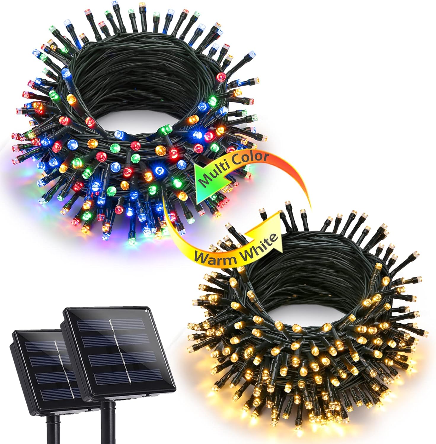 Joomer Color Changing Christmas Lights, 2 Pack Total 144FT 400 LED 12 Modes Solar String Lights