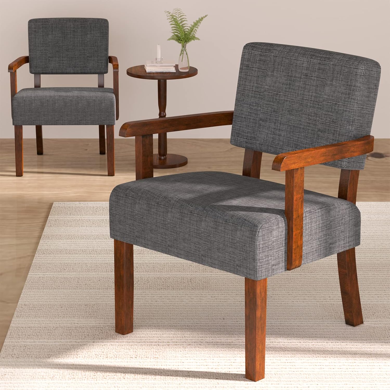 Accent Chair Set of 2 with Table, Living Room Chairs with Soft Seat and Armrests for Living Room