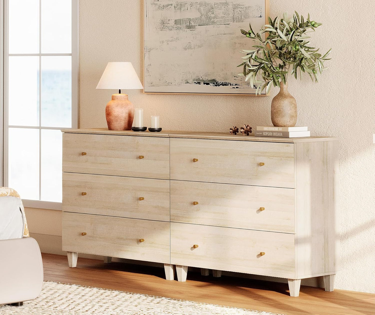 WAMPAT Dresser with 6 Drawers, Bedroom 70.8" Wide Wood Chest of Drawers, Modern Closet Storage