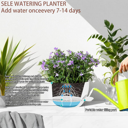 2 Pack 12 Inch Large Hanging Planters with Chains Self Watering White Plastic Hanging Pots for