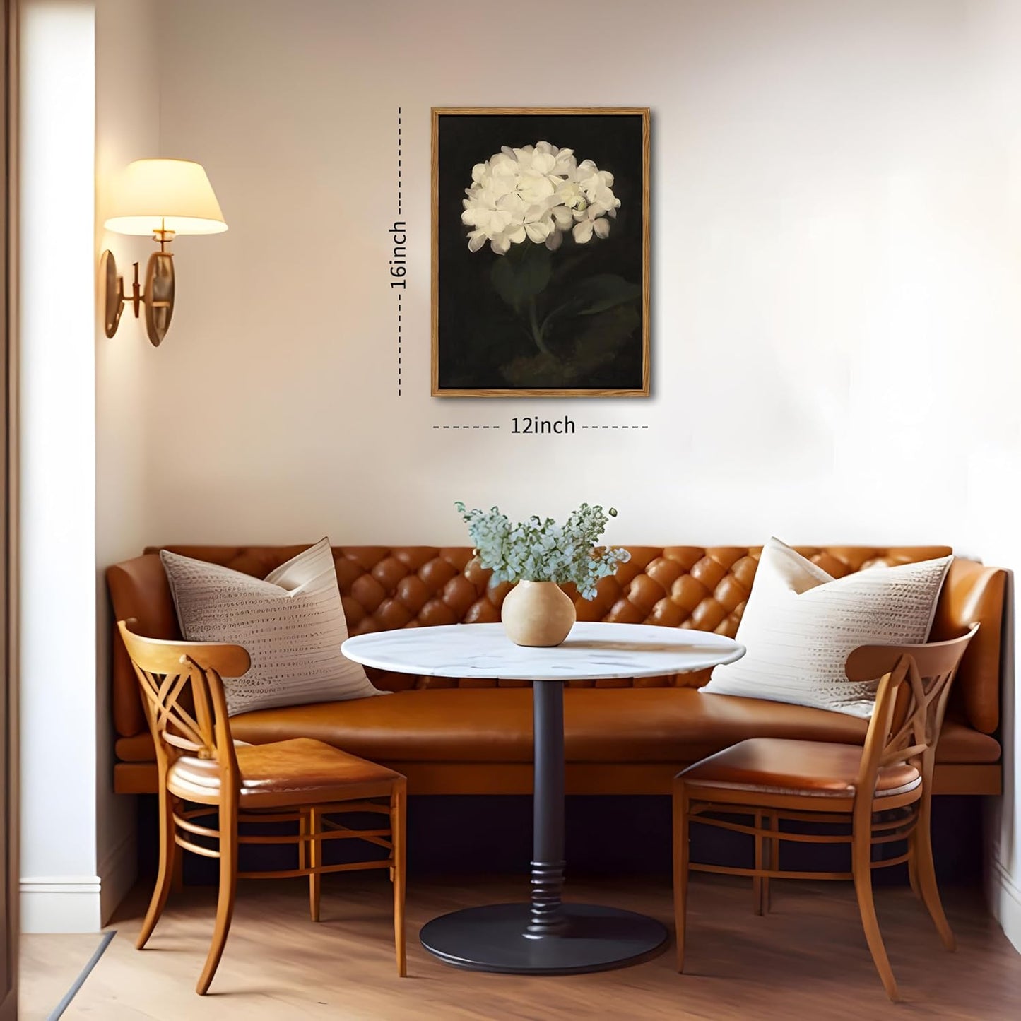 Framed Wall Art for Living Room – Vintage White Hydrangea Oil Painting Canvas Prints, Aesthetic