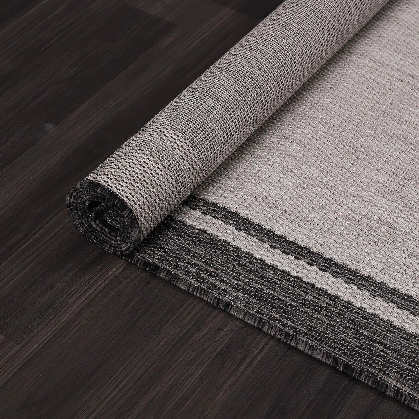 CAMILSON Indoor Outdoor Rug, 5x7 Bordered Gray Modern Area Rugs for Indoor and Outdoor Patios
