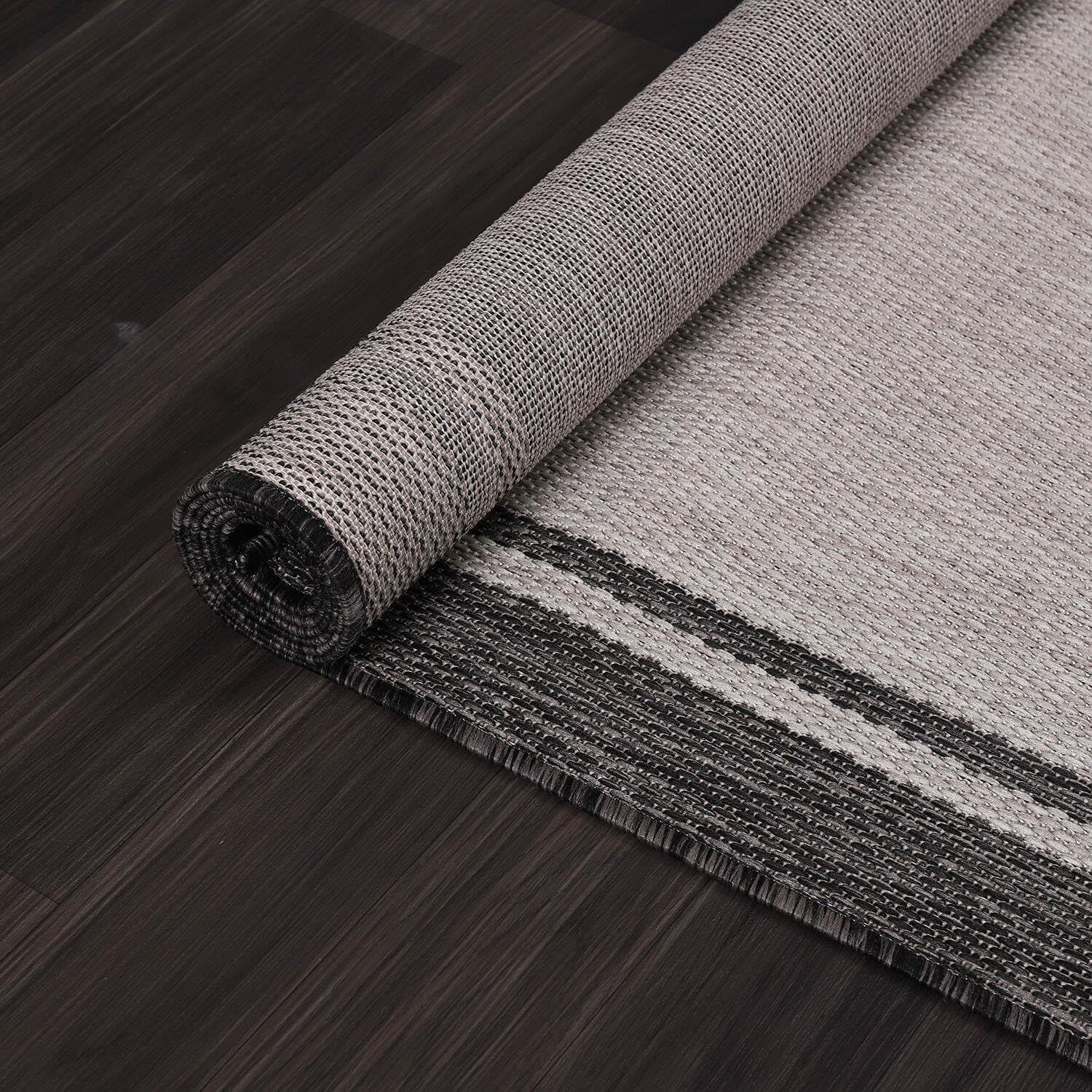 CAMILSON Indoor Outdoor Rug, 5x7 Bordered Gray Modern Area Rugs for Indoor and Outdoor Patios