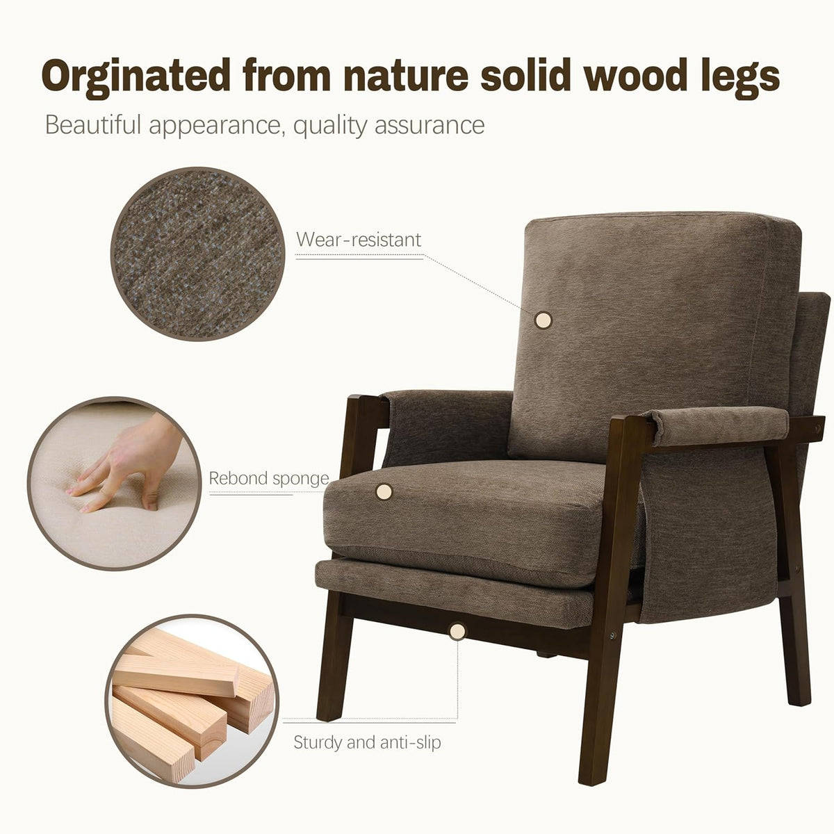 Modern Accent Chairs Set of 2 for Living Room Mid Century Arm Chairs Upholstered Bedroom Chairs