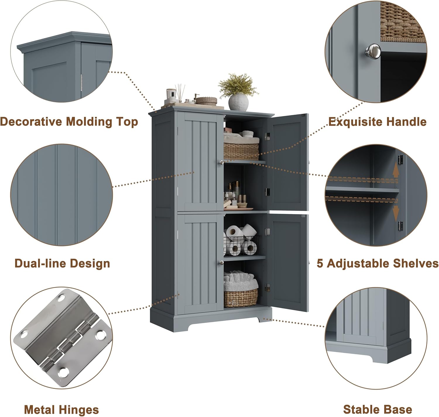 ChooChoo Bathroom Floor Cabinet, Modern Bathroom Storage Cabinet with 4 Doors and Adjustable