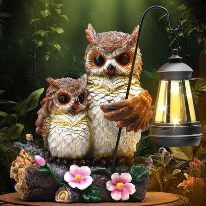 Json Garden Owls Statue with Solar LED Lantern, Loving Owls Family Embrace, Gifts for Mom Yard Art