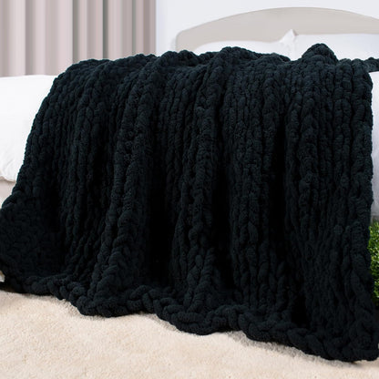 Carriediosa Chunky Knit Throw Blanket 60" X 80" Twin, 100% Hand Made Large Chenille Loop Yarn Soft