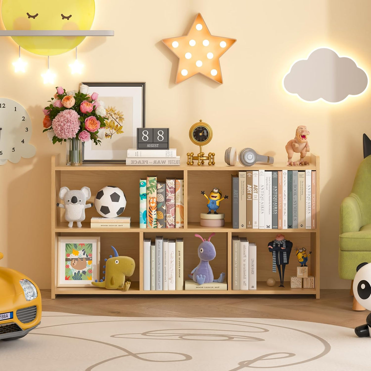 Book Shelf, 5 Cubes Storage Organizer, Open Shelf Wooden Bookcase, Freestanding Log Bookshelf Cube