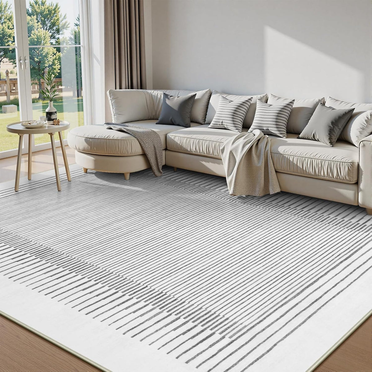 Wonnitar Washable Striped 8x10 Rugs for Living Room, Non-Slip Soft Grey Berber Stripe Bedroom Rug