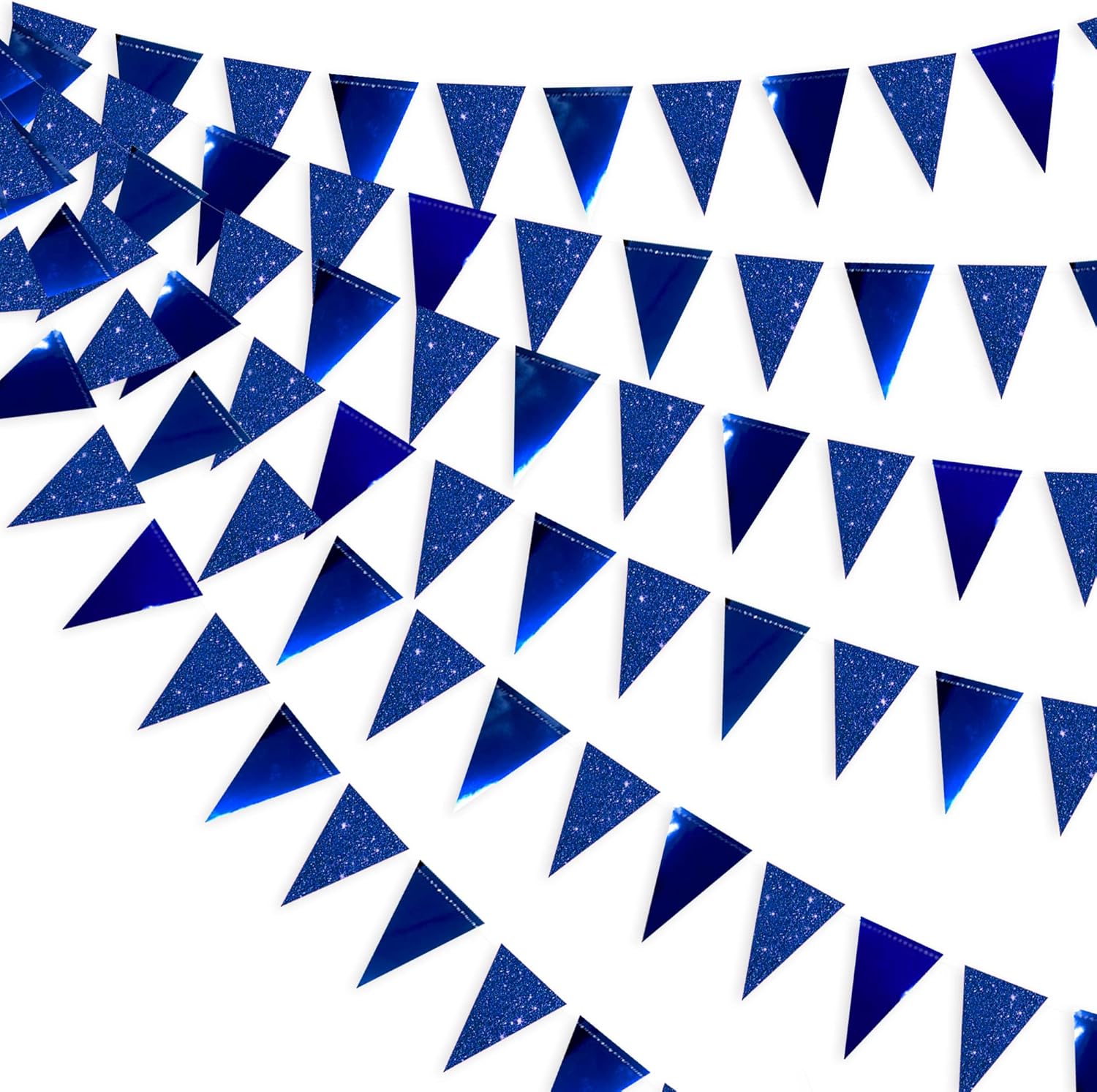 30 Ft Royal Blue Party Decorations Navy Blue Metallic Glitter Paper Triangle Banner Flag Garland