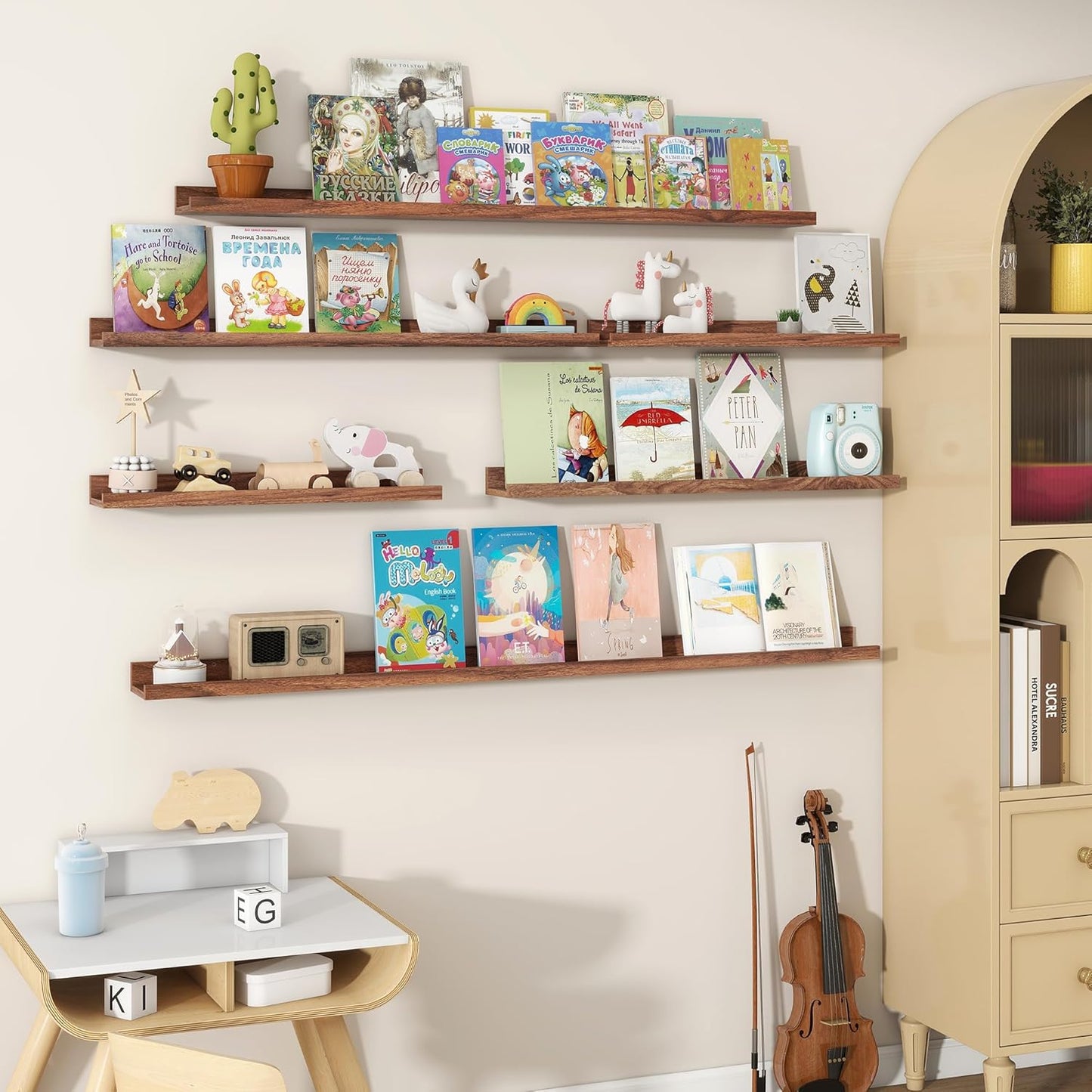 Fun Memories Picture Ledge Shelves Set of 2, 36 Inch Rustic Wall Mounted Floating Shelves with Lip