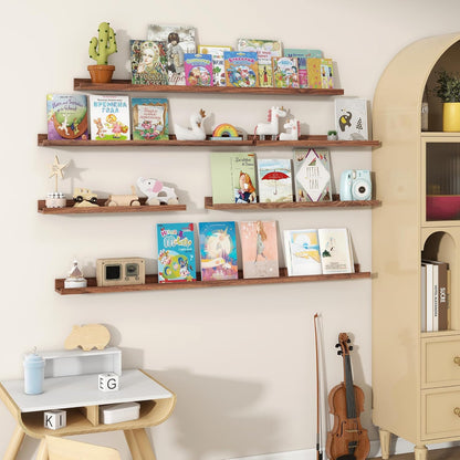 Fun Memories Picture Ledge Shelves Set of 2, 24 Inch Rustic Wall Mounted Floating Shelves with Lip