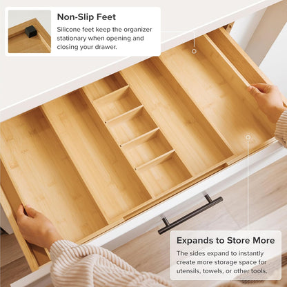 Adjustable Kitchen Drawer Organizer for Utensils and Junk, Food-Safe Contract Grade with 100%