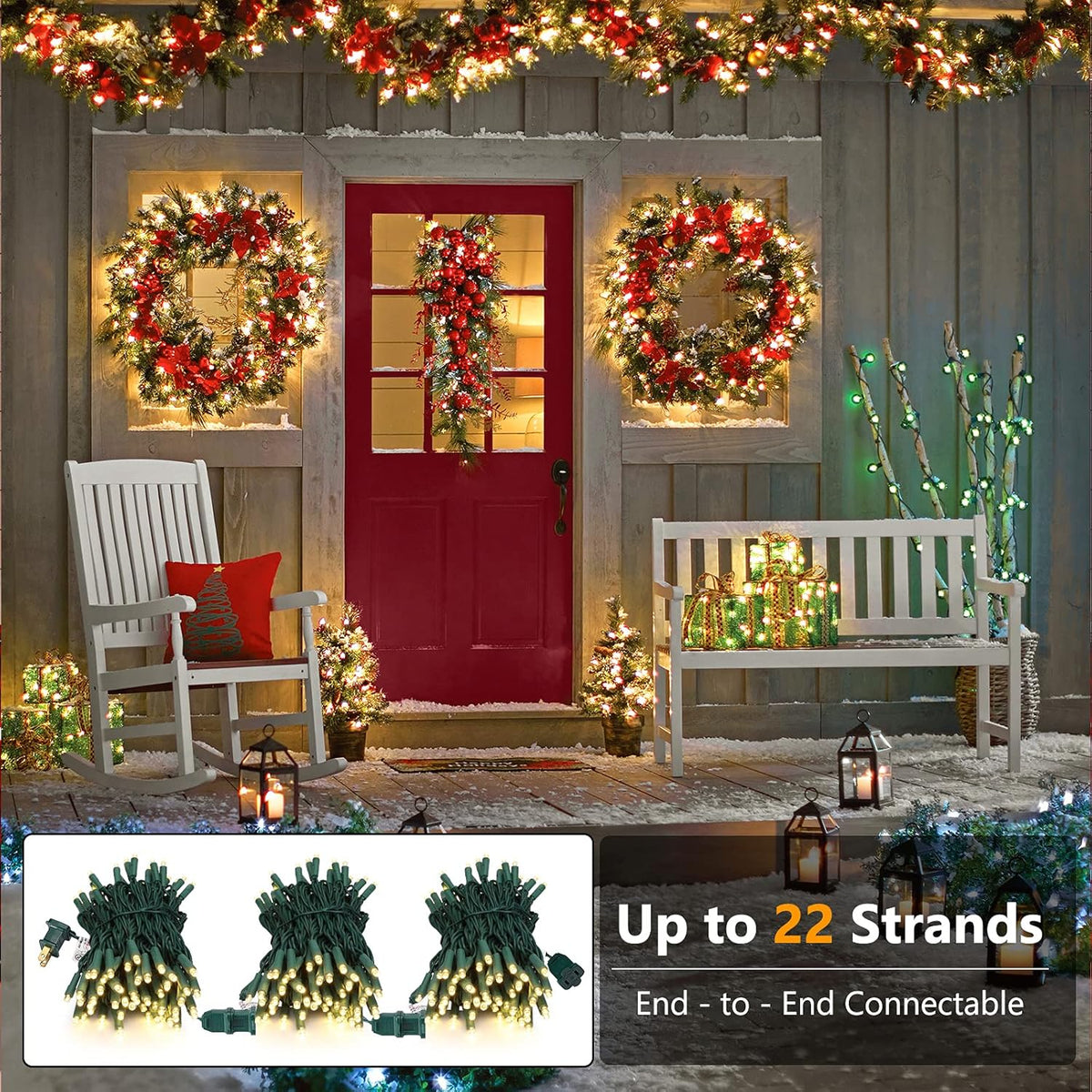 Brizled 33ft 100 LED Christmas Tree Lights - Steady On Only, 5mm Wide Angle, Connectable 120V UL