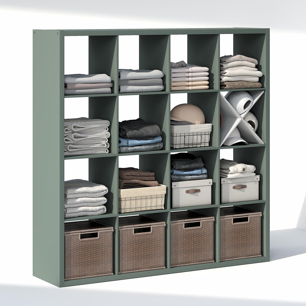 Furinno Cubic Extra Thick 16-Cube Closet Organizers and Storage, Sage Green
