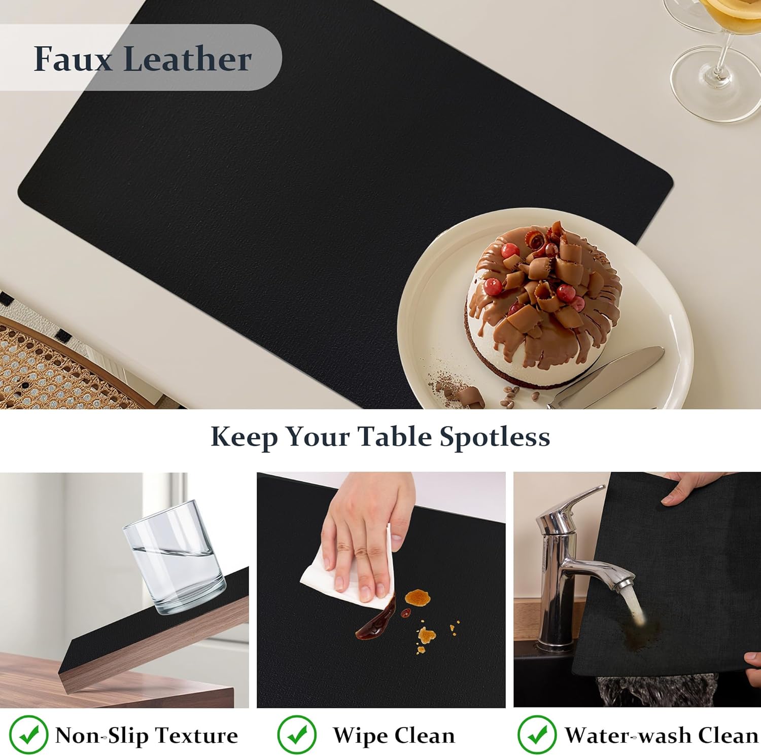 FROMHEART Faux Leather Placemats Set of 6–Waterproof,Heat/Oil Stain-Resistant PU Table