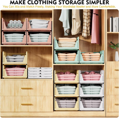 SNSLXH 5 Pack Stackable Closet Organizer Box, Multifunctional & Foldable Closet Storage Basket for
