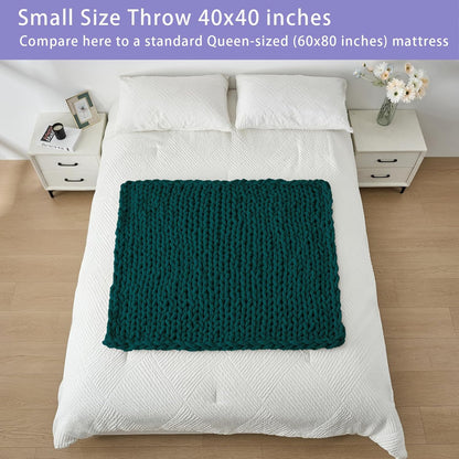 Bigacogo Chunky Knit Throw Blanket for Couch, 40x40 inches, 100% Hand Knitted with Thick Jumbo