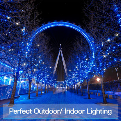 suddus 33ft 100 LED Outdoor String Lights, Blue Fairy Lights Battery Operated with Remote, Led