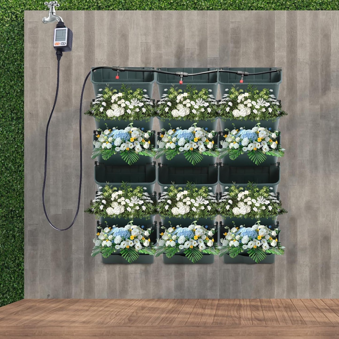 Self-Watering Wall-Mounted Planter, Vertical Garden Planter Set with 18 Pots, Stackable Plant Grow