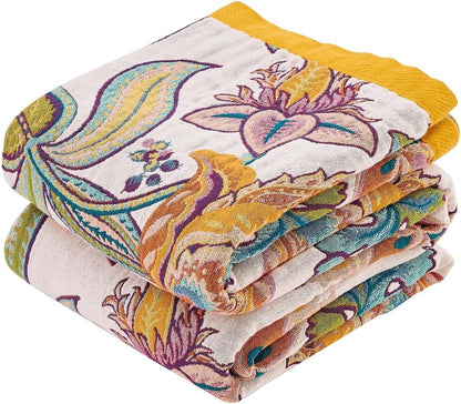Boho Throw Blanket for Bed, 100% Cotton Soft Rustic Quilt Fall Blanket, 60"x80" Floral Printed