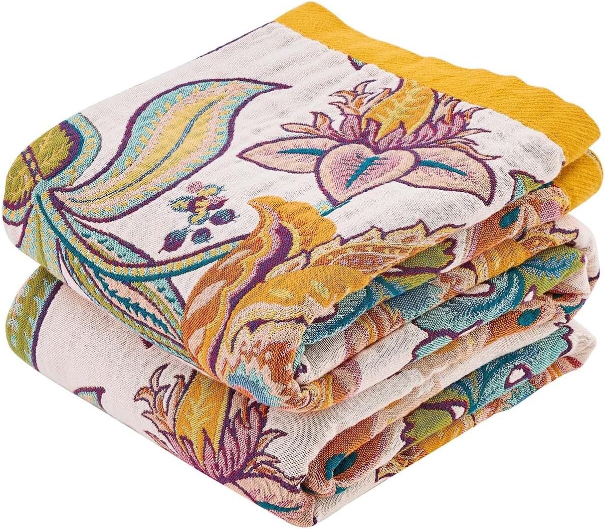 Boho Throw Blanket for Bed, 100% Cotton Soft Rustic Quilt Fall Blanket, 50"x60" Floral Printed