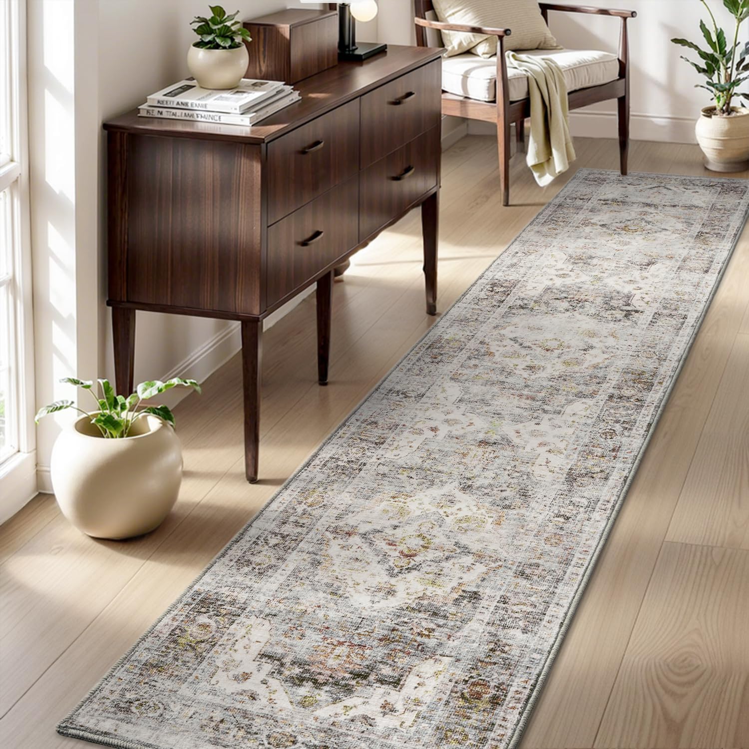 AMOAMI-2X10 Runner Rug-Washable Runners for Hallways-Soft Non Slip Bedside Rugs for Bedroom-Vintage