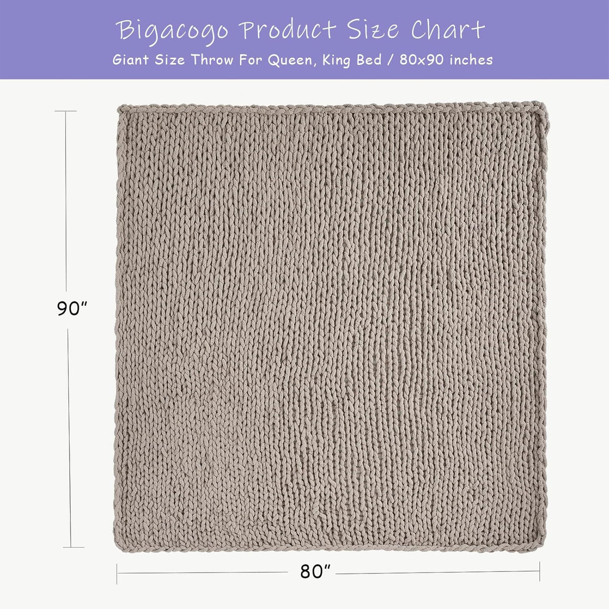 Bigacogo Chunky Knit Throw Blanket for Couch, 80x90 inches, 100% Hand Knitted with Thick Jumbo