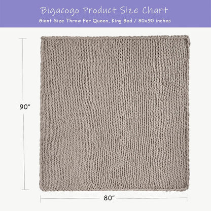 Bigacogo Chunky Knit Throw Blanket for Couch, 80x90 inches, 100% Hand Knitted with Thick Jumbo