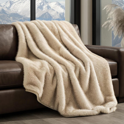 Luxury Faux Fur Throw Blanket, Soft Fluffy Faux Mink Blankets for Bed, Couch, Sofa, Thick Cozy