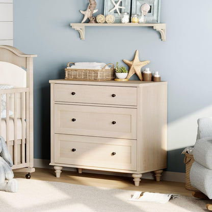 WAMPAT Baby Dresser with 3 Drawers, Kids Dressers with Wide Chest of Drawers, Mid Century Modern