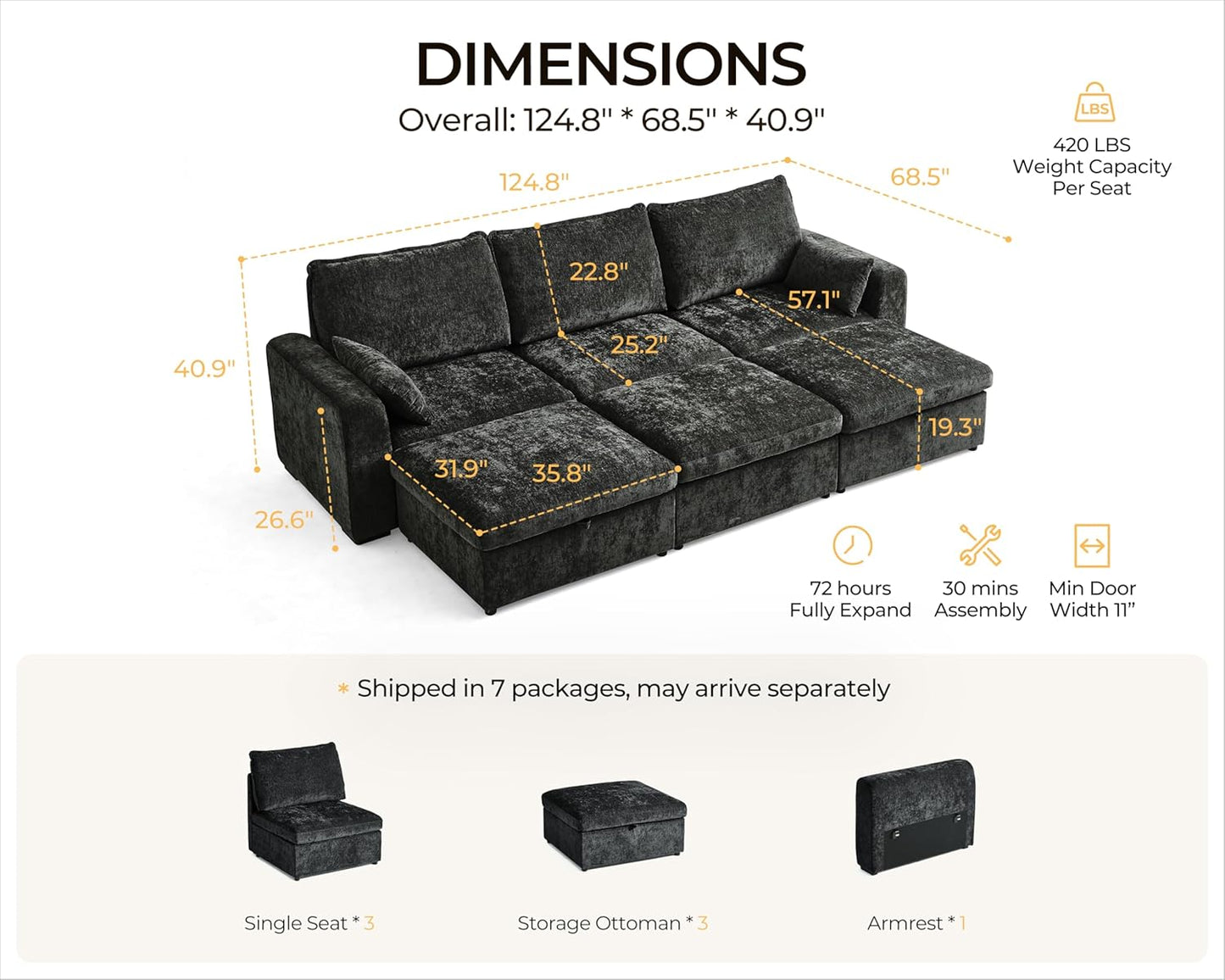 Oversized Modular Sofa Comfy Cloud Couch with Storage, Extra Deep Plush Sectional Sofa Set for