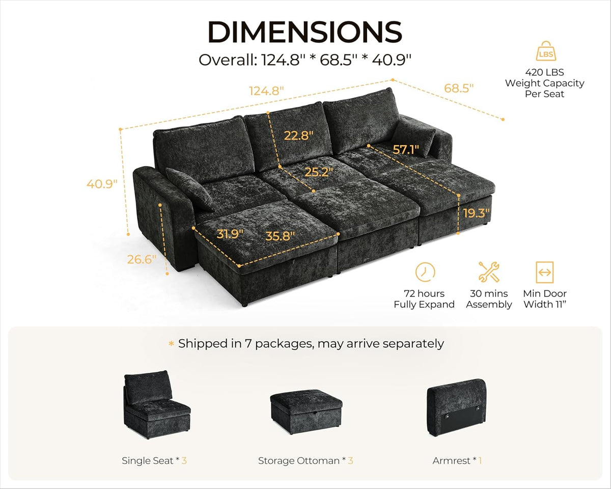 Oversized Modular Sofa Comfy Cloud Couch with Storage, Extra Deep Plush Sectional Sofa Set for