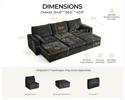 Oversized Modular Sofa Comfy Cloud Couch with Storage, Extra Deep Plush Sectional Sofa Set for
