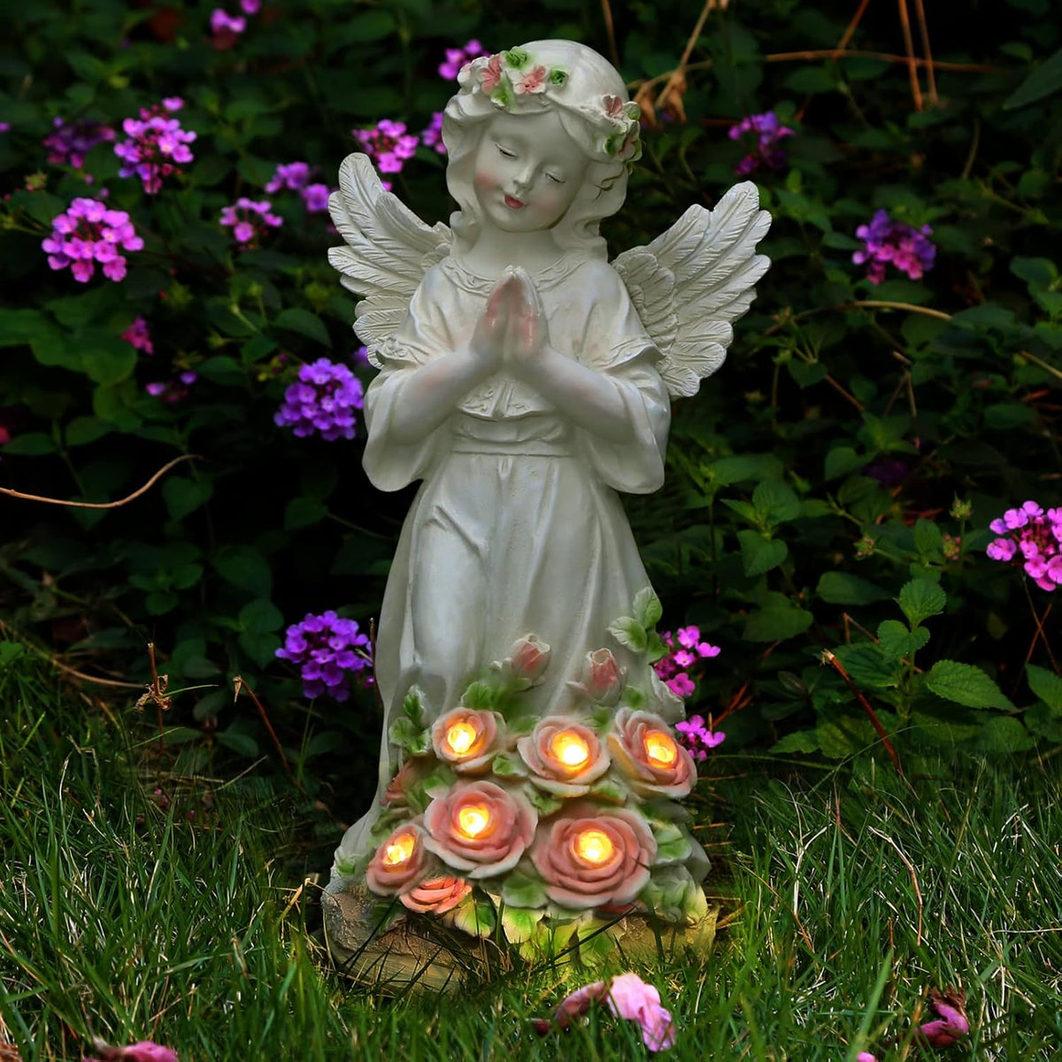 Garden Decor Angel Statue, Outdoor Patio Garden Sculptures & Statues, Solar Yard Decorations Lawn