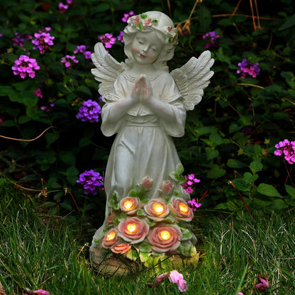 Garden Decor Angel Statue, Outdoor Patio Garden Sculptures & Statues, Solar Yard Decorations Lawn