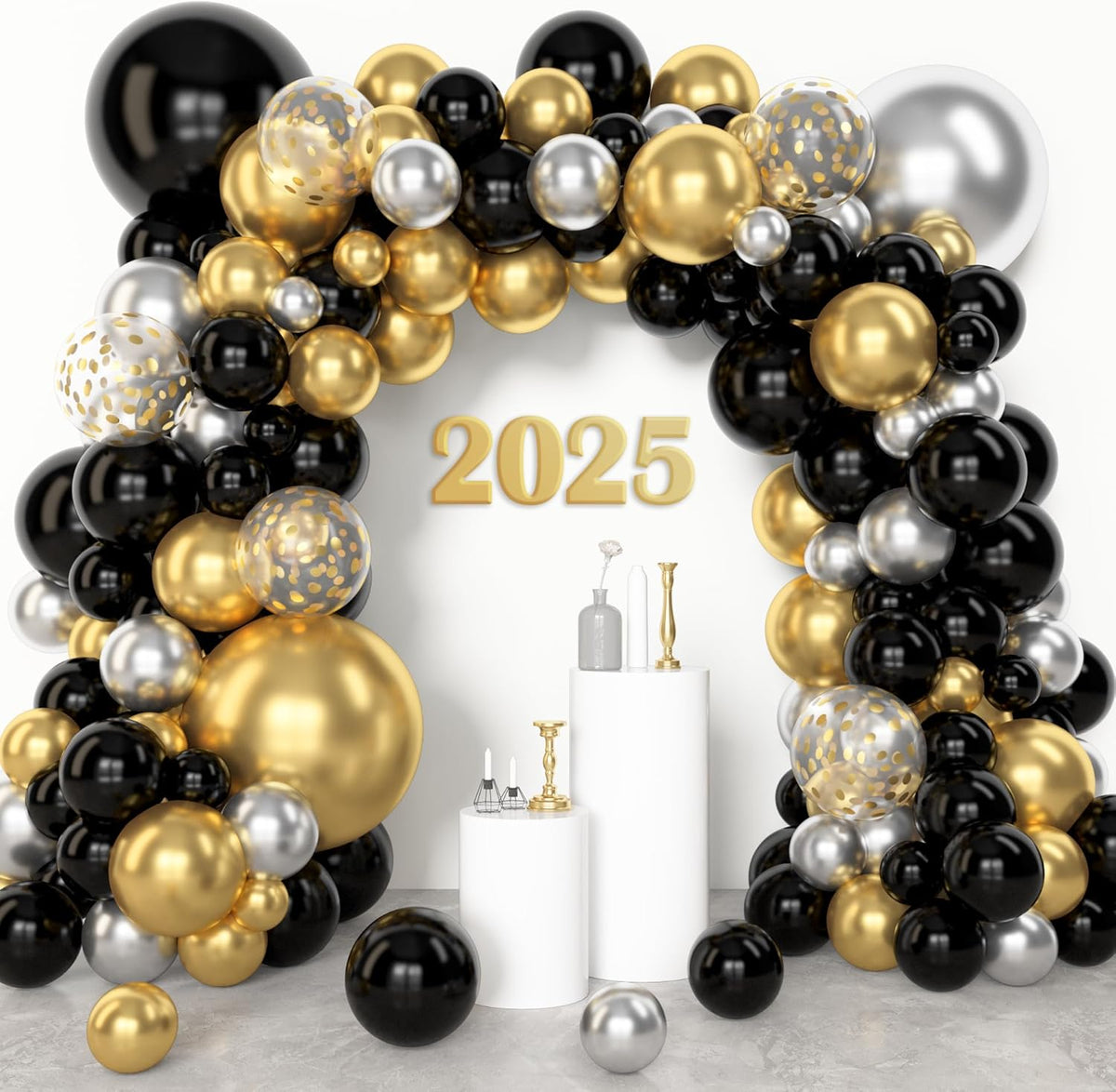 Amandir 153pcs Black and Gold Balloons Arch Garland Kit Different Sizes 18 12 10 5inch Latex