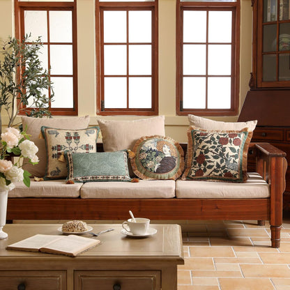 patdrea Designer Throw Pillow Covers Set of 4,French Elegant Green Linen with Rose Collection