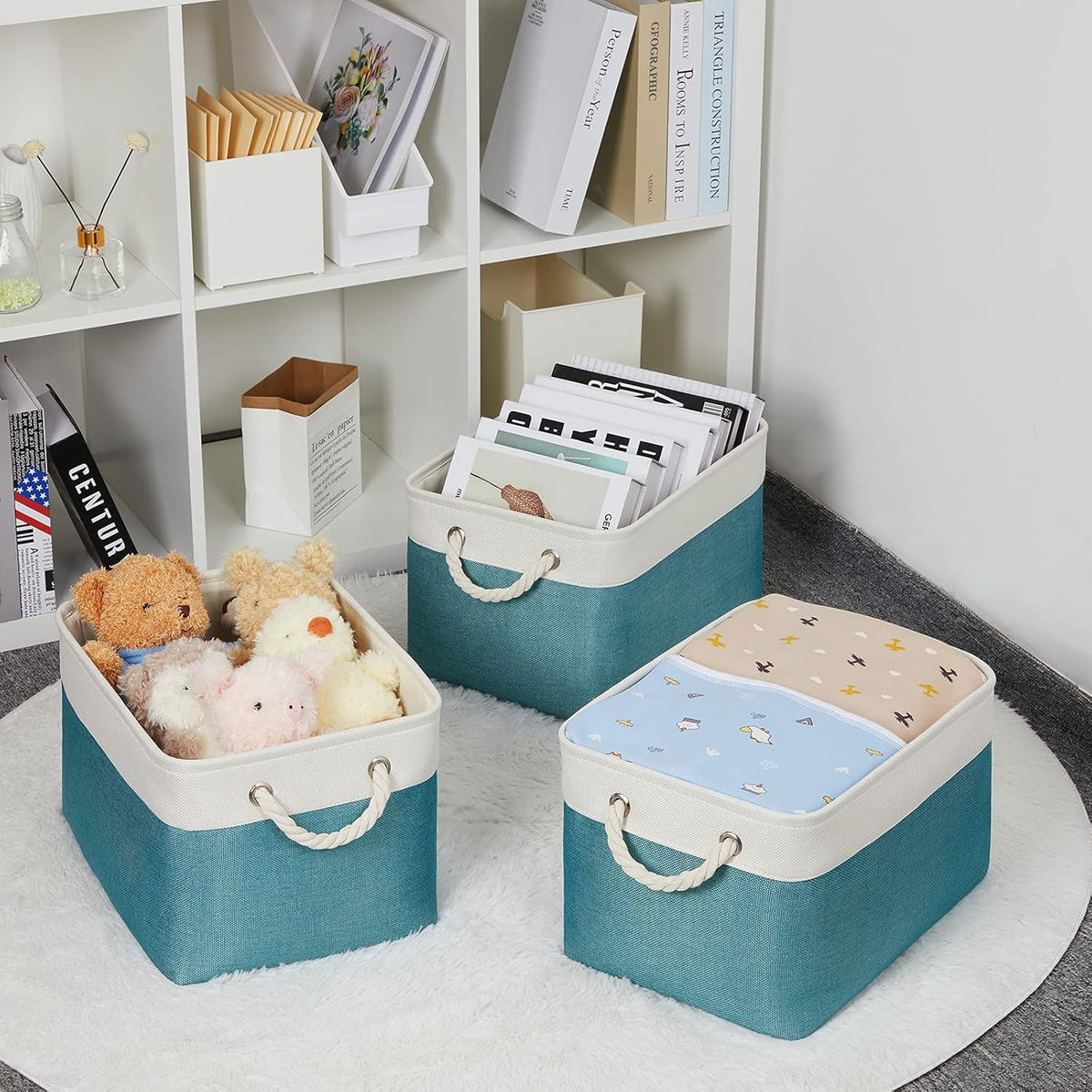 Bidtakay Basket Storage Bins with Handles Fabric Large Storage Baskets for Organizing Set of 3